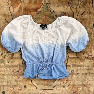 Blue Eyelet Summer Blouse Women's M ombré by Broadway 38